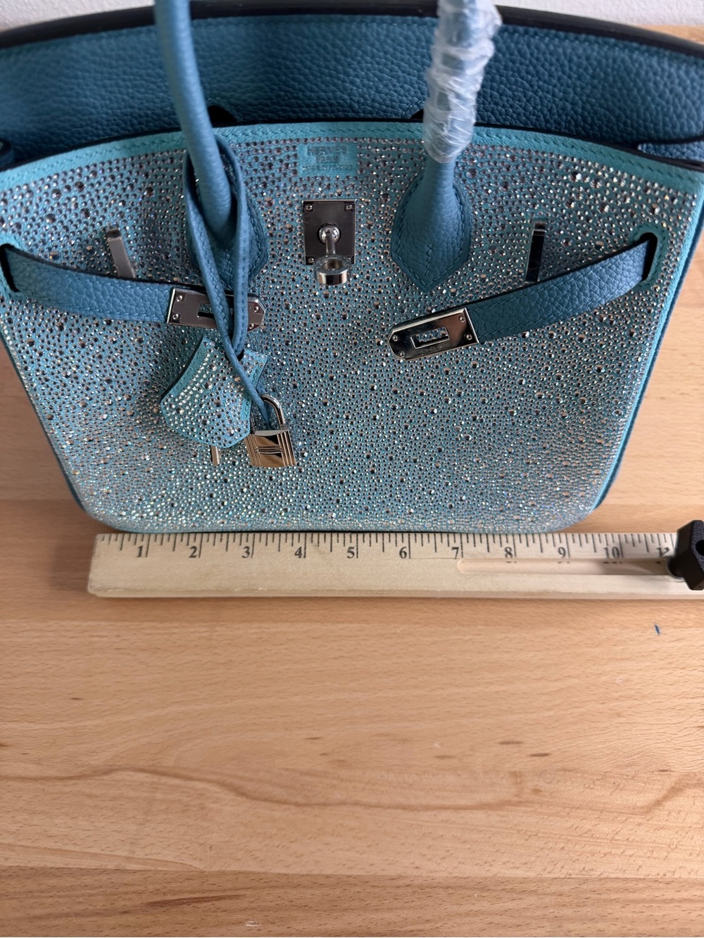 Bling Birkin 25 Bleu Atoll Swarovski Crystal PHW - Picture 13 of 14